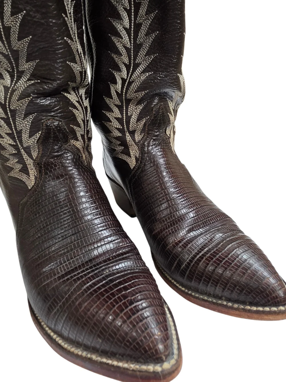 Cowtown Western Cowboy Boots Dark brown Exotic Teju Lizard women size 6.5 B Vint